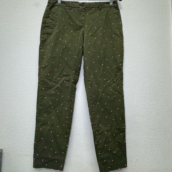 Boden Richmond Ankle Pant Womens Forest Green Hot Pink Polka Dot Embroidered 12P - Picture 4 of 7